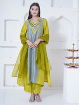 LIME DRIFT CHEVRON EMBROIDER STRAIGHT KURTA SET