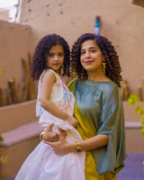 KAMYA JANI IN GOLDEN SAGE ASYMMETRIC DRAPE CORD-SET