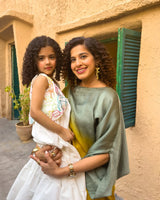 KAMYA JANI IN GOLDEN SAGE ASYMMETRIC DRAPE CORD-SET