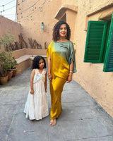 KAMYA JANI IN GOLDEN SAGE ASYMMETRIC DRAPE CORD-SET