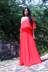 ANUSHKA LAUL IN RED ONE SHOULDER CAPE GOWN