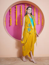 GOLDEN TIDE DHOTI DRAPE WITH WATERFALL SHRUG