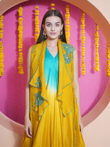 GOLDEN TIDE DHOTI DRAPE WITH WATERFALL SHRUG