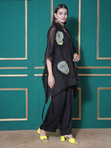 BLACK FETHER EDGE KAFTAN OVERLAY WITH CO-ORD SET