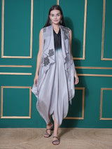 BLACK RADIANCE DHOTI DRAPE WITH WATERFALL SHRUG