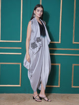 BLACK RADIANCE DHOTI DRAPE WITH WATERFALL SHRUG