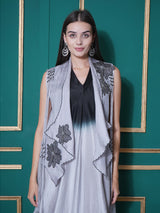 BLACK RADIANCE DHOTI DRAPE WITH WATERFALL SHRUG