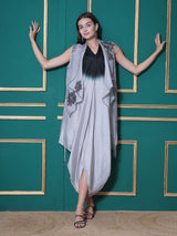 BLACK RADIANCE DHOTI DRAPE WITH WATERFALL SHRUG