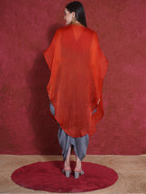FLAME FALL DHOTI DRAPE WITH FREE FALL FLORAL EMBROIDER CAPE