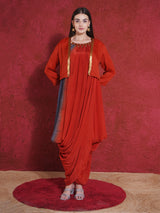 CRIMSON ASH SHRUG WITH DHOTI DRAPE GOWN