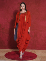 CRIMSON ASH SHRUG WITH DHOTI DRAPE GOWN