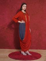 CRIMSON ASH SHRUG WITH DHOTI DRAPE GOWN