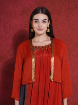 CRIMSON ASH SHRUG WITH DHOTI DRAPE GOWN