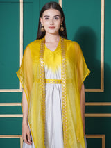 CITRINE CHARM DHOTI DRAPE WITH FREE FALL FLORAL EMBROIDER CAPE