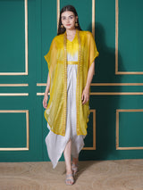 CITRINE CHARM DHOTI DRAPE WITH FREE FALL FLORAL EMBROIDER CAPE