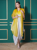 CITRINE CHARM DHOTI DRAPE WITH FREE FALL FLORAL EMBROIDER CAPE