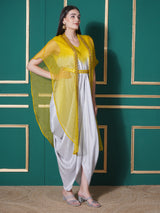 CITRINE CHARM DHOTI DRAPE WITH FREE FALL FLORAL EMBROIDER CAPE