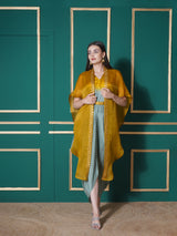 GOLDEN SAGE DHOTI DRAPE WITH FREE FALL FLORAL EMBROIDER CAPE