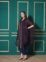 MIDNIGHT MERLOT DHOTI DRAPE WITH FREE FALL FUSION EMBROIDER CAPE