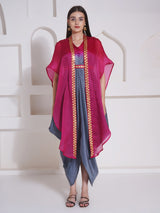 DUSKY ROSE DHOTI DRAPE WITH FREE FALL FLORAL EMBROIDER CAPE