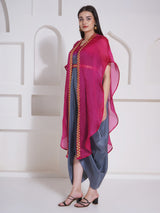 DUSKY ROSE DHOTI DRAPE WITH FREE FALL FLORAL EMBROIDER CAPE