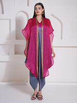 DUSKY ROSE DHOTI DRAPE WITH FREE FALL FUSION EMBROIDER CAPE