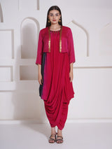 DUSKY ROSE SHRUG WITH DHOTI DRAPE GOWN