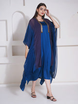 TEAL TITANIUM KAFTAN CAPE WITH DRESS