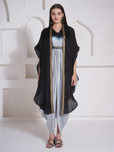 BLACK BRILLIANCE DHOTI DRAPE WITH FREE FALL FUSION EMBROIDER CAPE