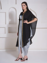 BLACK BRILLIANCE DHOTI DRAPE WITH FREE FALL FUSION EMBROIDER CAPE