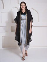 BLACK BRILLIANCE DHOTI DRAPE WITH FREE FALL FUSION EMBROIDER CAPE