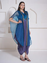 TEAL TITANIUM DHOTI DRAPE WITH FREE FALL FUSION EMBROIDER CAPE