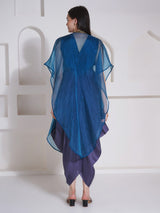 TEAL TITANIUM DHOTI DRAPE WITH FREE FALL FUSION EMBROIDER CAPE