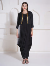 BLACK BRILLIANCE SHRUG WITH DHOTI DRAPE GOWN