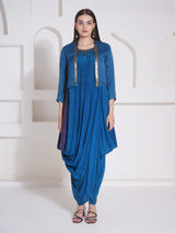 TEAL TITANIUM SHRUG WITH DHOTI DRAPE GOWN