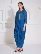 TEAL TITANIUM SHRUG WITH DHOTI DRAPE GOWN