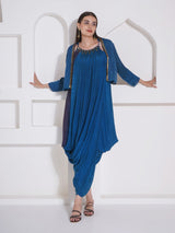 TEAL TITANIUM SHRUG WITH DHOTI DRAPE GOWN