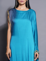 PEACOCK PHANTOM ONE SHOULDER DRAPE GOWN