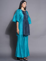 PEACOCK PHANTOM PLEATED TOP WITH FLARED PANT CO-ORD SET