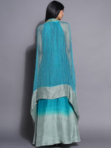 PEACOCK MIST Y NECK FLUID GOWN WITH CAPE