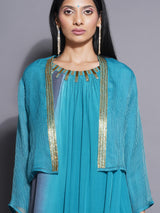 PEACOCK PHANTOM SHRUG WITH DHOTI DRAPE GOWN