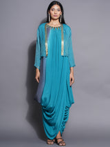 PEACOCK PHANTOM SHRUG WITH DHOTI DRAPE GOWN