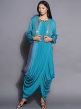 PEACOCK PHANTOM SHRUG WITH DHOTI DRAPE GOWN