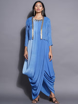 FROSTED SAPPHIRE SHRUG WITH DHOTI DRAPE GOWN