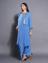 FROSTED SAPPHIRE SHRUG WITH DHOTI DRAPE GOWN