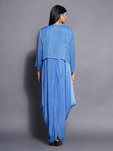 FROSTED SAPPHIRE SHRUG WITH DHOTI DRAPE GOWN