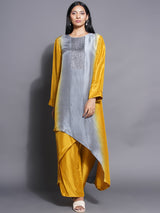 GOLDEN GREY PIN-TUCK KURTA SET