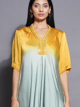 GOLDEN SAGE ASYMMETRIC COWL DRESS