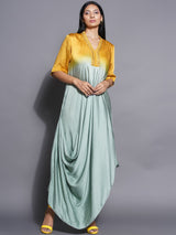 GOLDEN SAGE ASYMMETRIC COWL DRESS