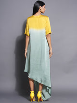 GOLDEN SAGE ASYMMETRIC PANNELED COWL DRESS